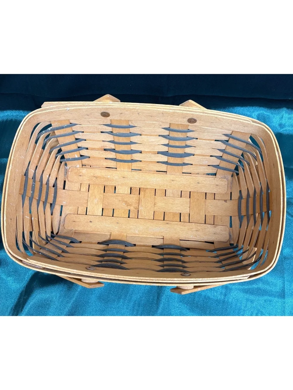 Vintage Longaberger Medium Market Basket Hunter Green Accents And Plastic Liner